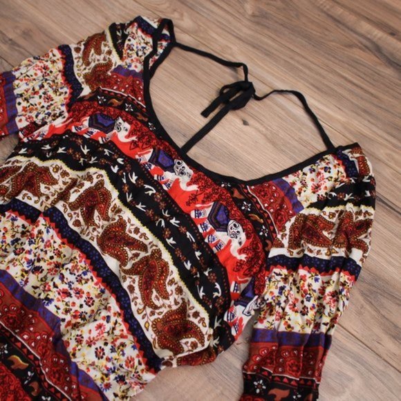 Abercrombie & Fitch Boho Red Elephant Long Sleeve Dress S - Picture 2 of 12